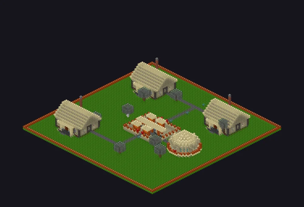 Isometric render of a desert village generated with Craftmatic.